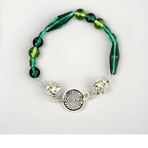 Geen beaded bracelet with silver charm #boho #festival # st. Patrick’s day